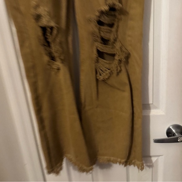 Risen Womens Distressed Ankle Flare Jeans High Rise brown Denim Frayed Hem Sz 15 - Picture 3 of 11